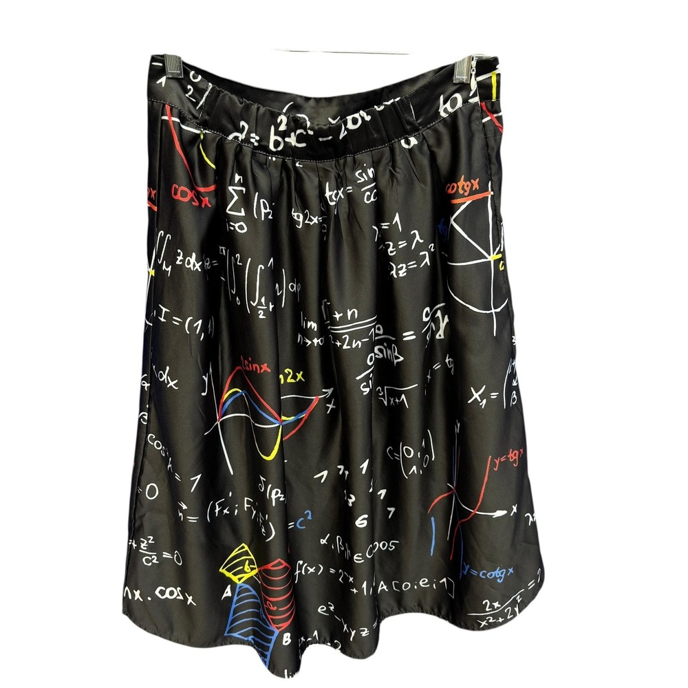 AIDEAONE Skirt Womens Large Black Math Print Science Teacher Novelty Flare